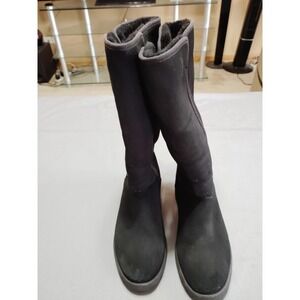 UGG Classic Tall II Black Suede Sheepskin Shearling Lined Pull On Preppy Boots 6